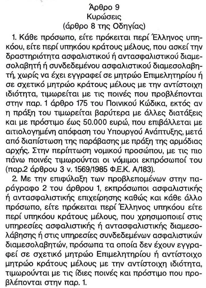 Άρθρο 9 «Κυρώσεις» του Π.Δ.190/06