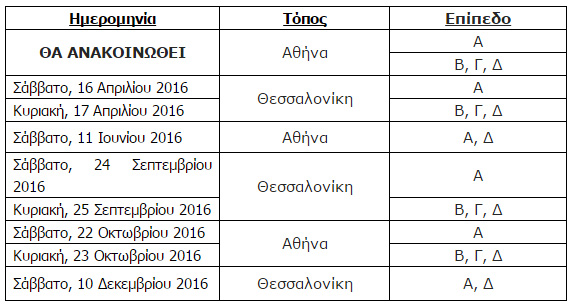 Πρόγραμμα εξετάσεων 2016 για την πιστοποίηση γνώσεων διαμεσολαβούντων